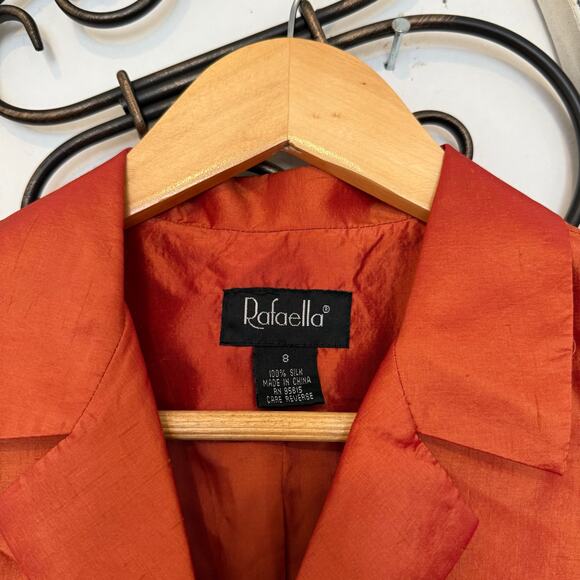 Vtg Rafaella 100% Silk Button Front Y2K Blazer Burnt Orange Womens 8 - Picture 4 of 6